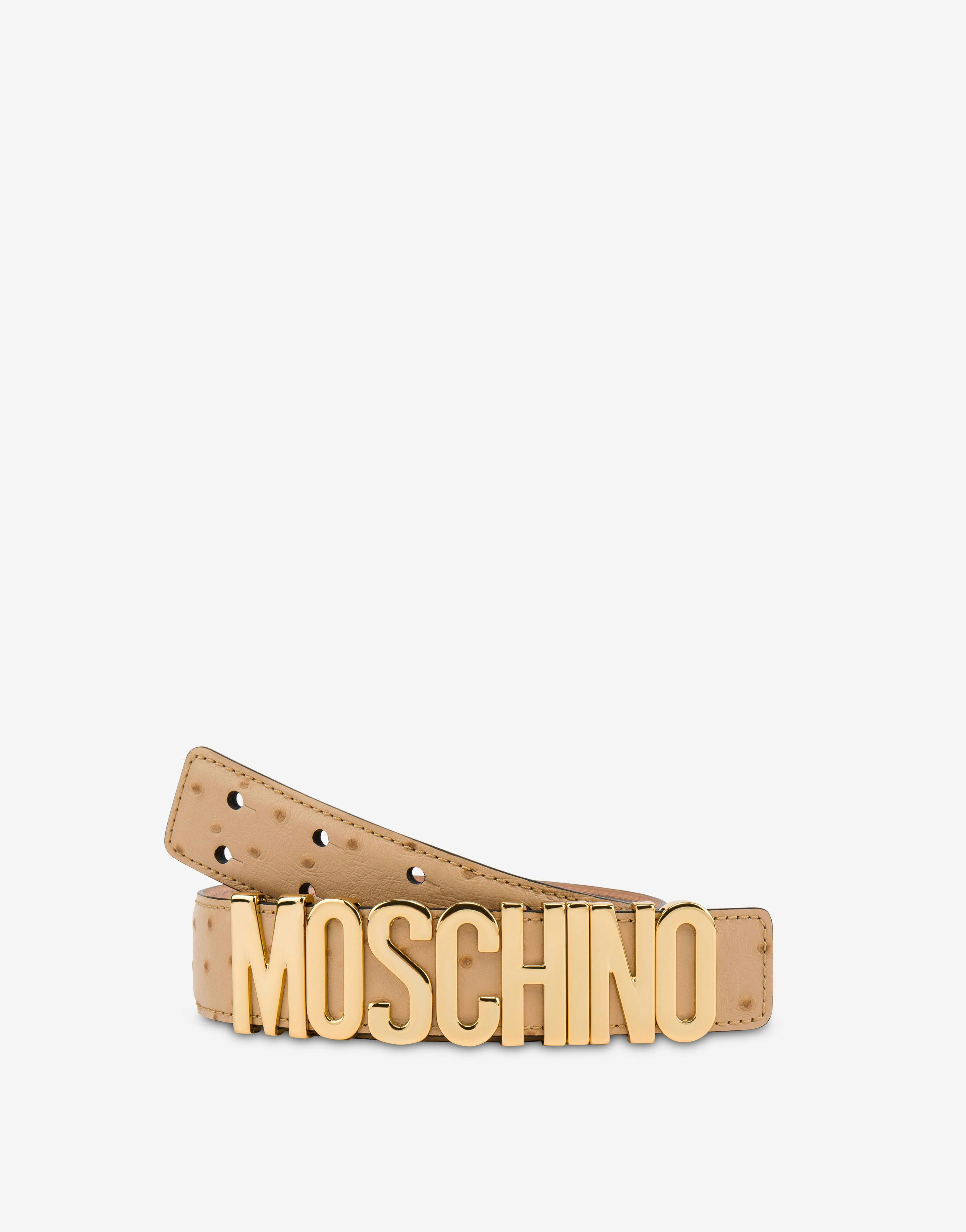 Lettering Logo belt with ostrich print 1