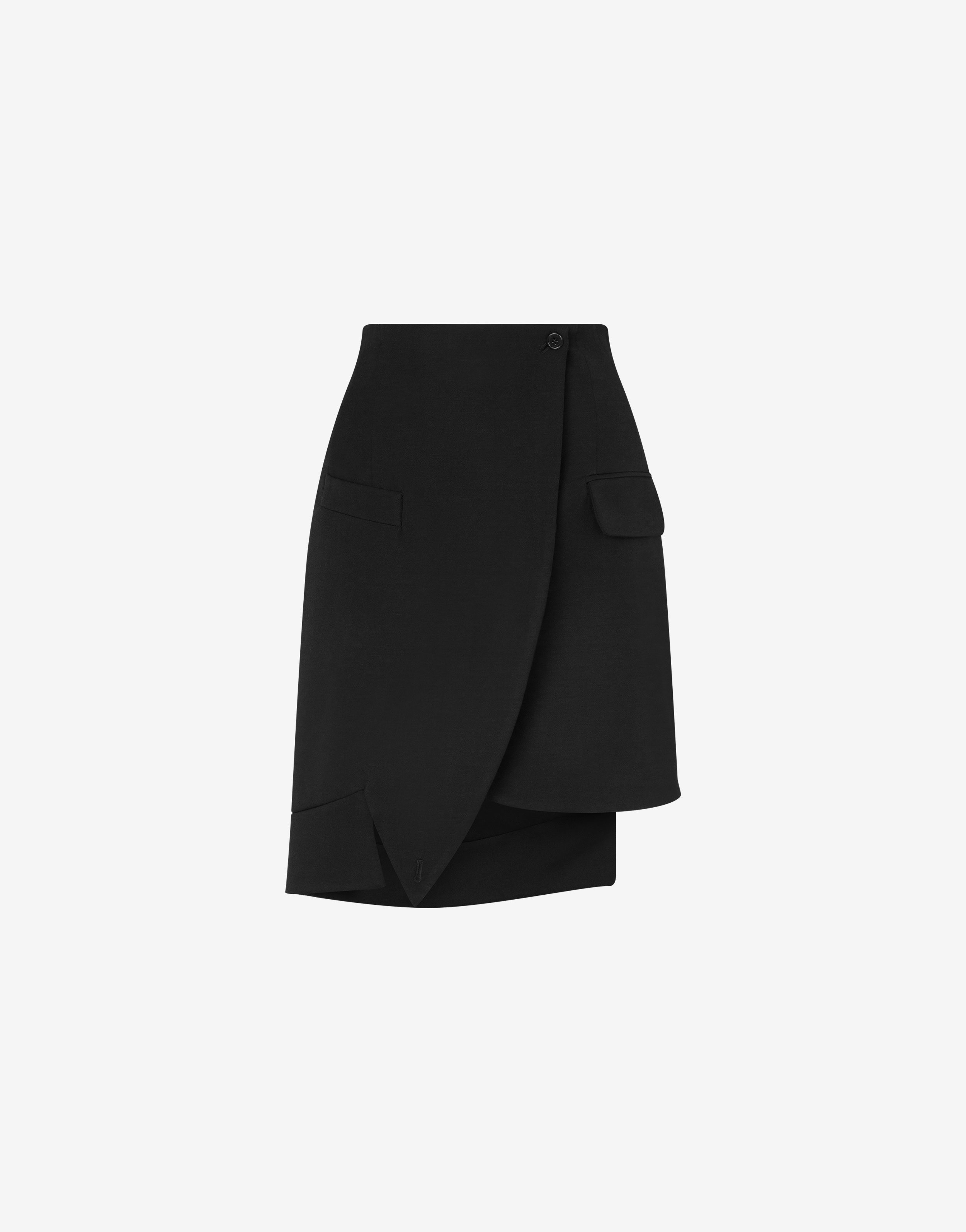 Wool twill asymmetric miniskirt