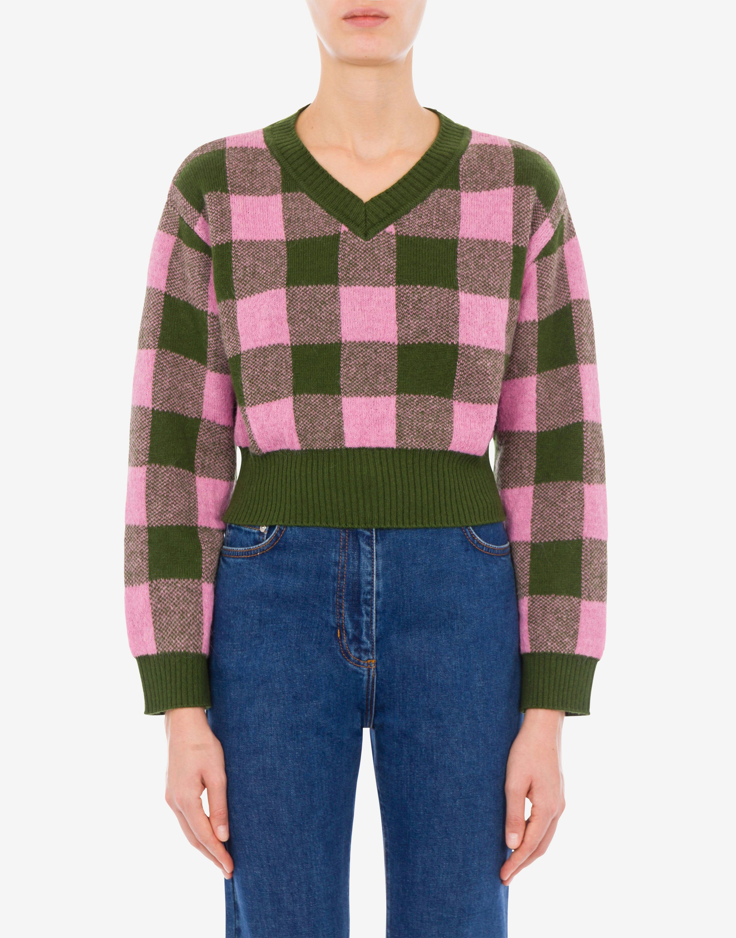Check wool and cashmere cropped jumper 0