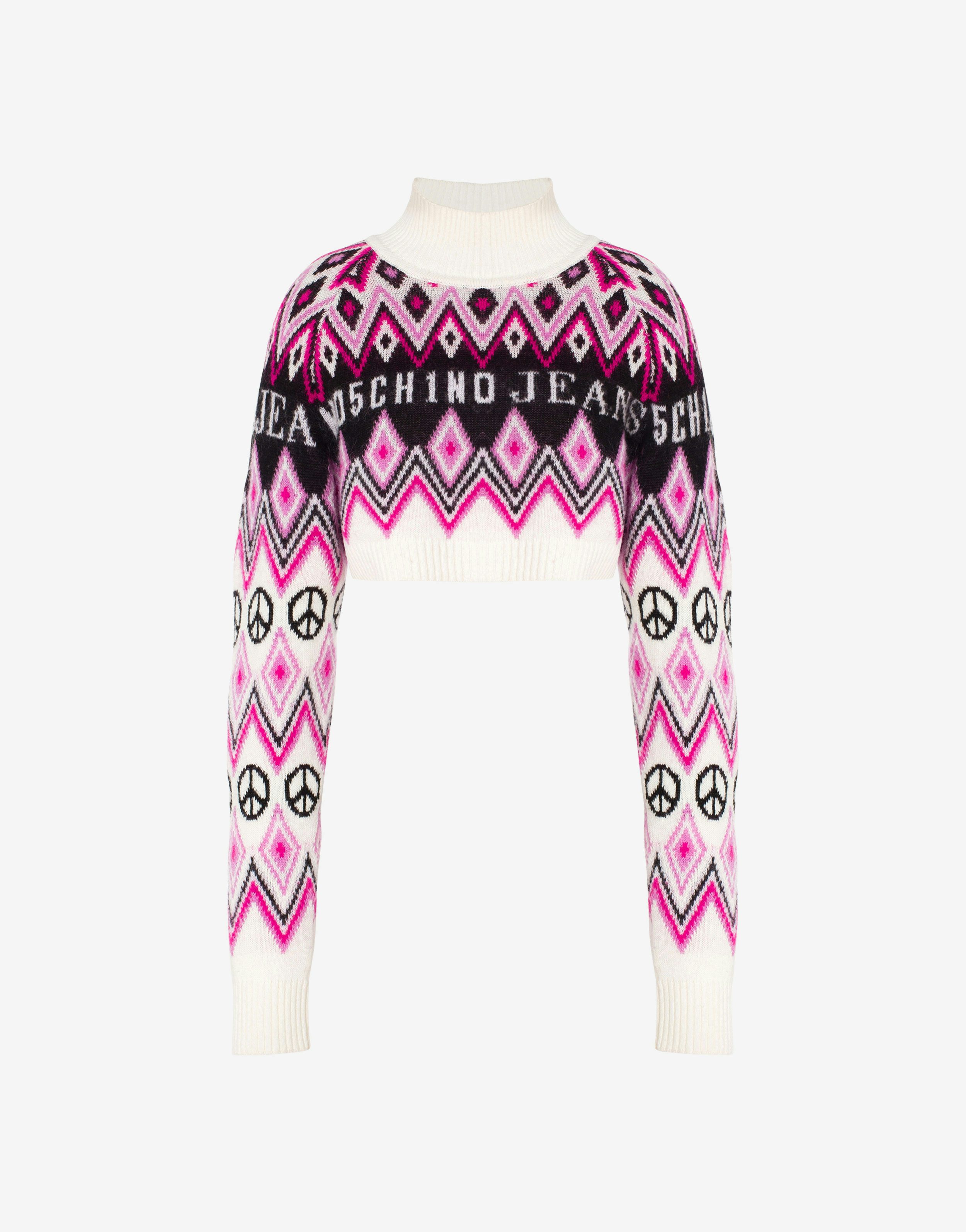 Graphic Jacquard cashmere and wool cropped jumper