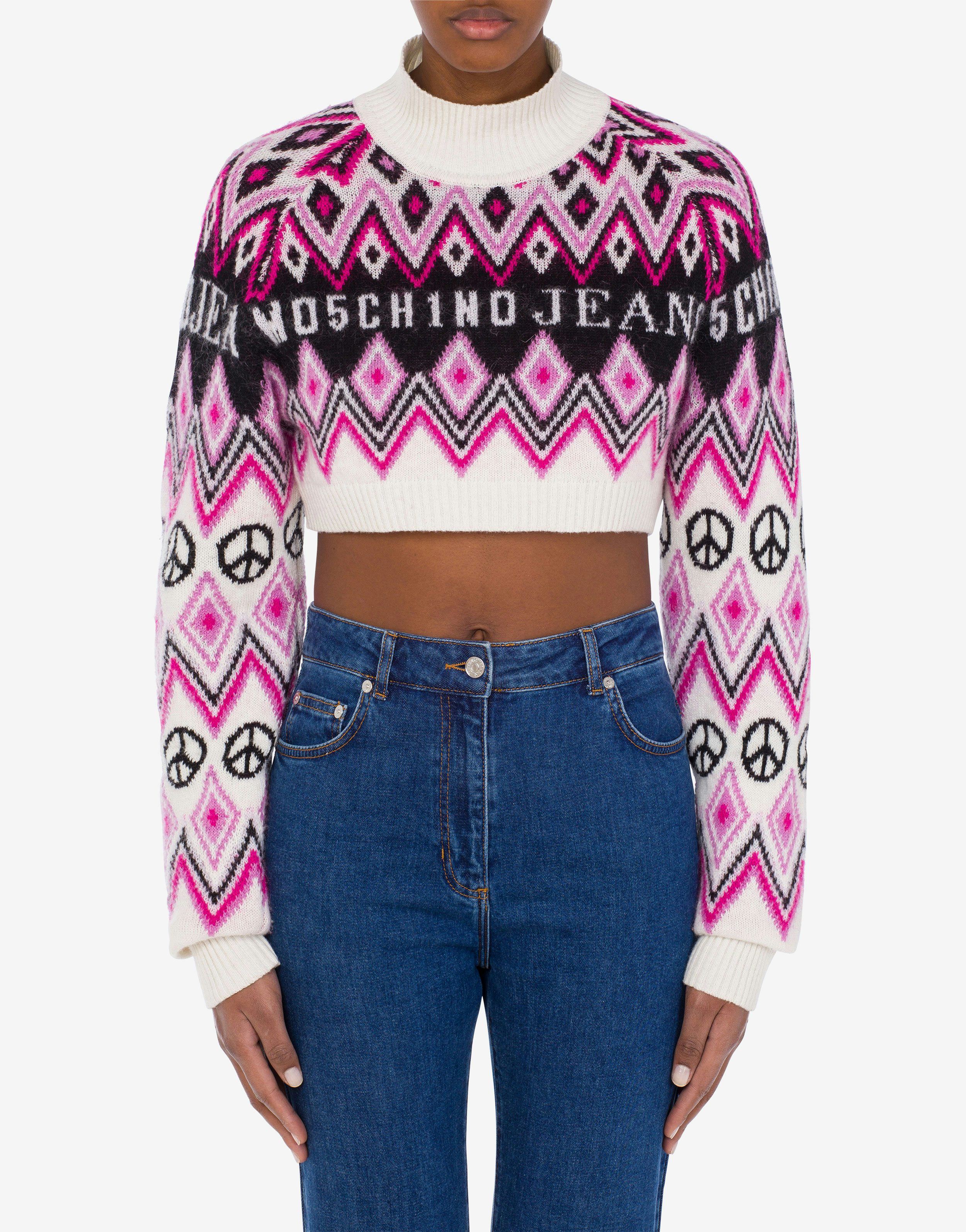 Graphic Jacquard cashmere and wool cropped jumper 0