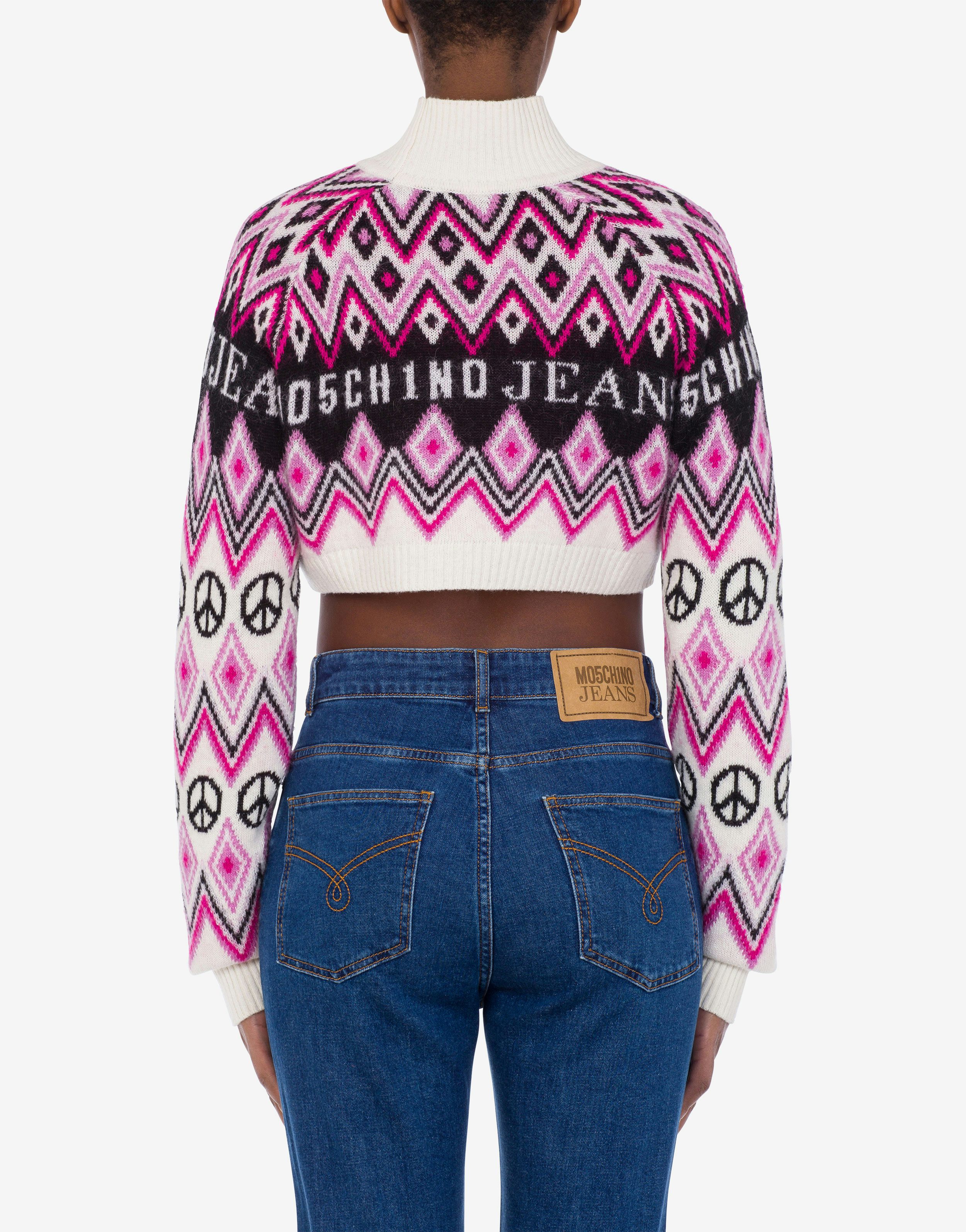 Graphic Jacquard cashmere and wool cropped jumper 1
