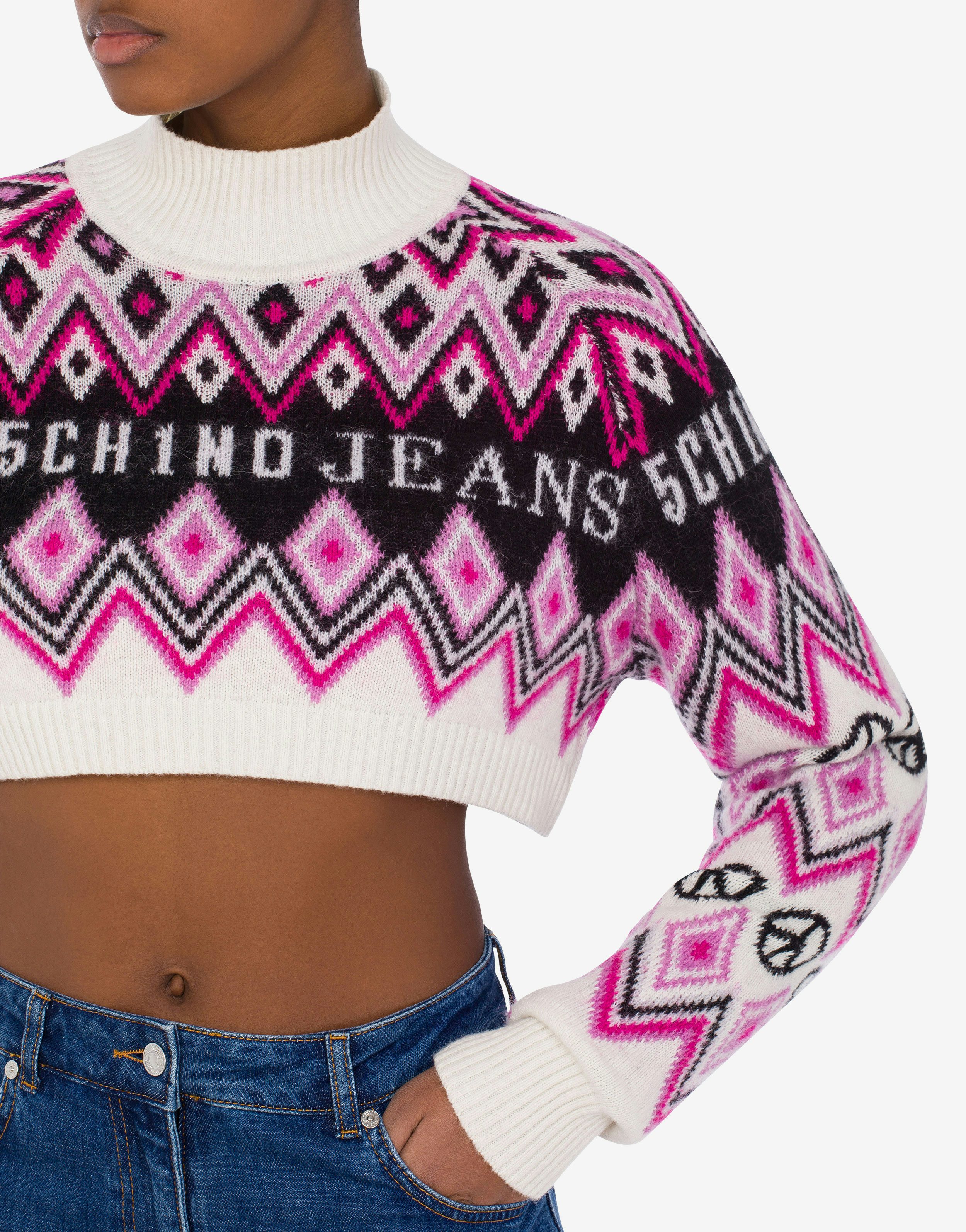 Graphic Jacquard cashmere and wool cropped jumper 2