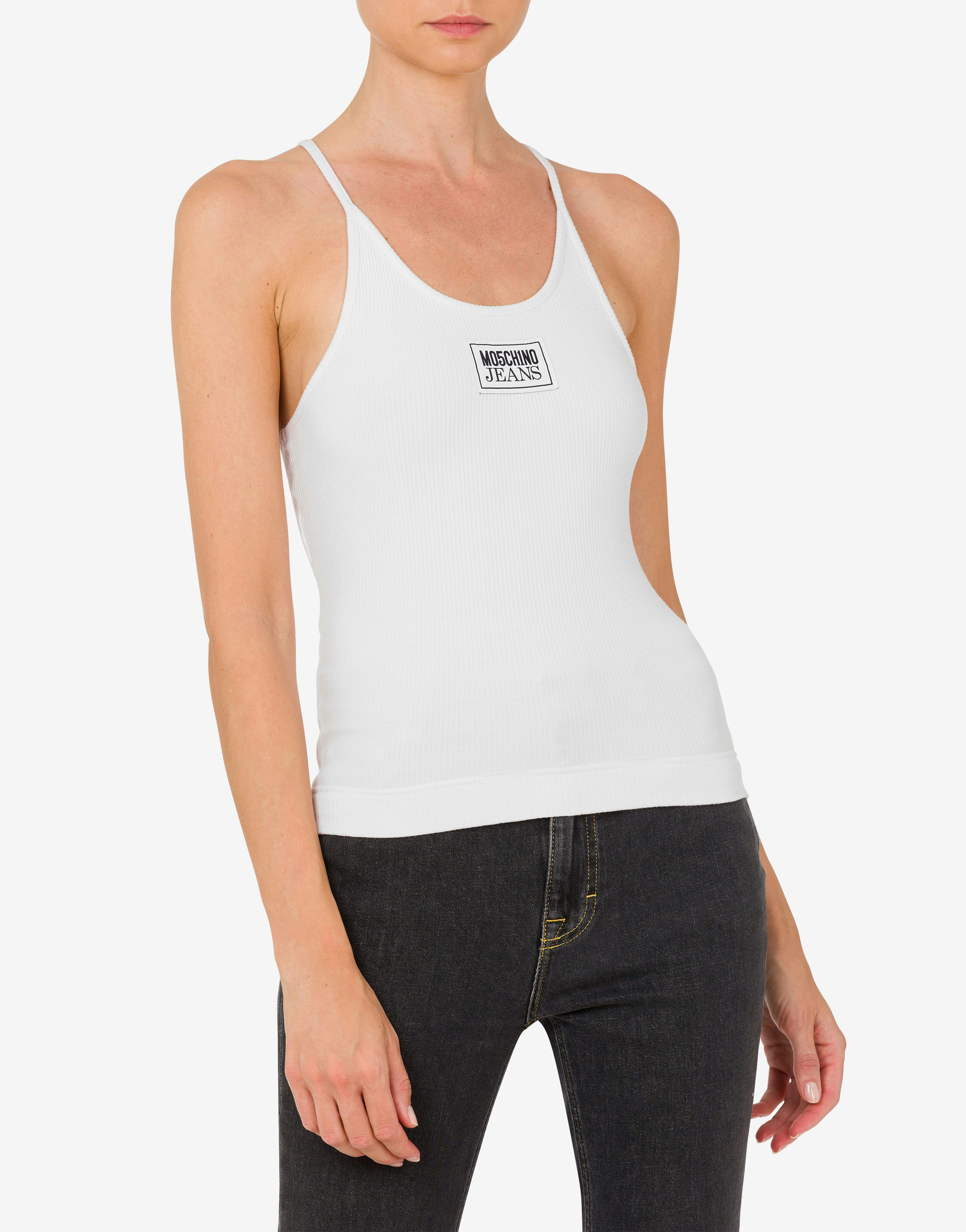 Tank top in cotone a coste Logo Patch 0