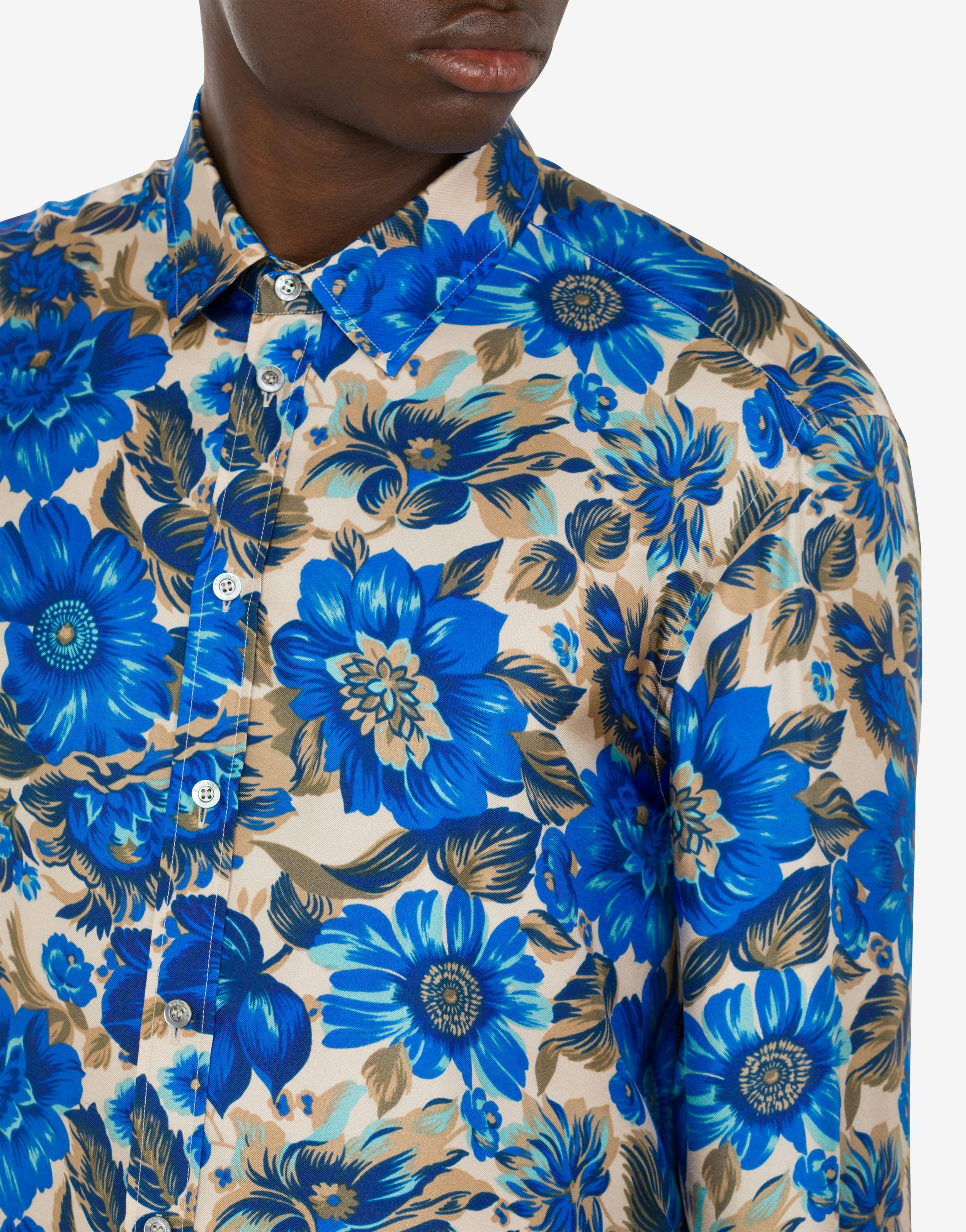 Camicia in seta Allover Blue Flowers 2