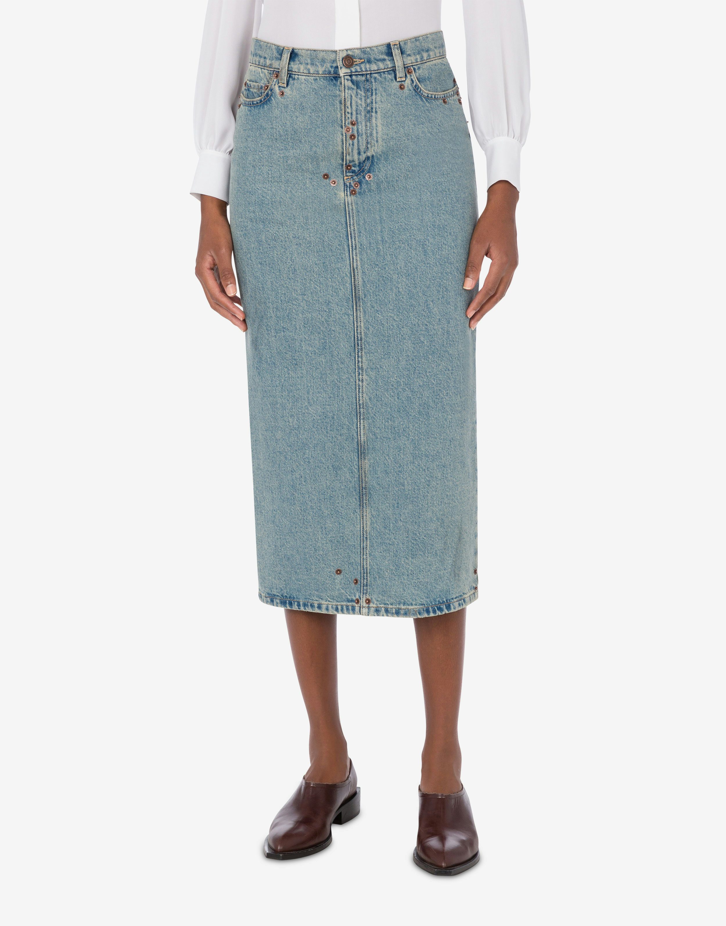 Skirt in blue cotton denim 0