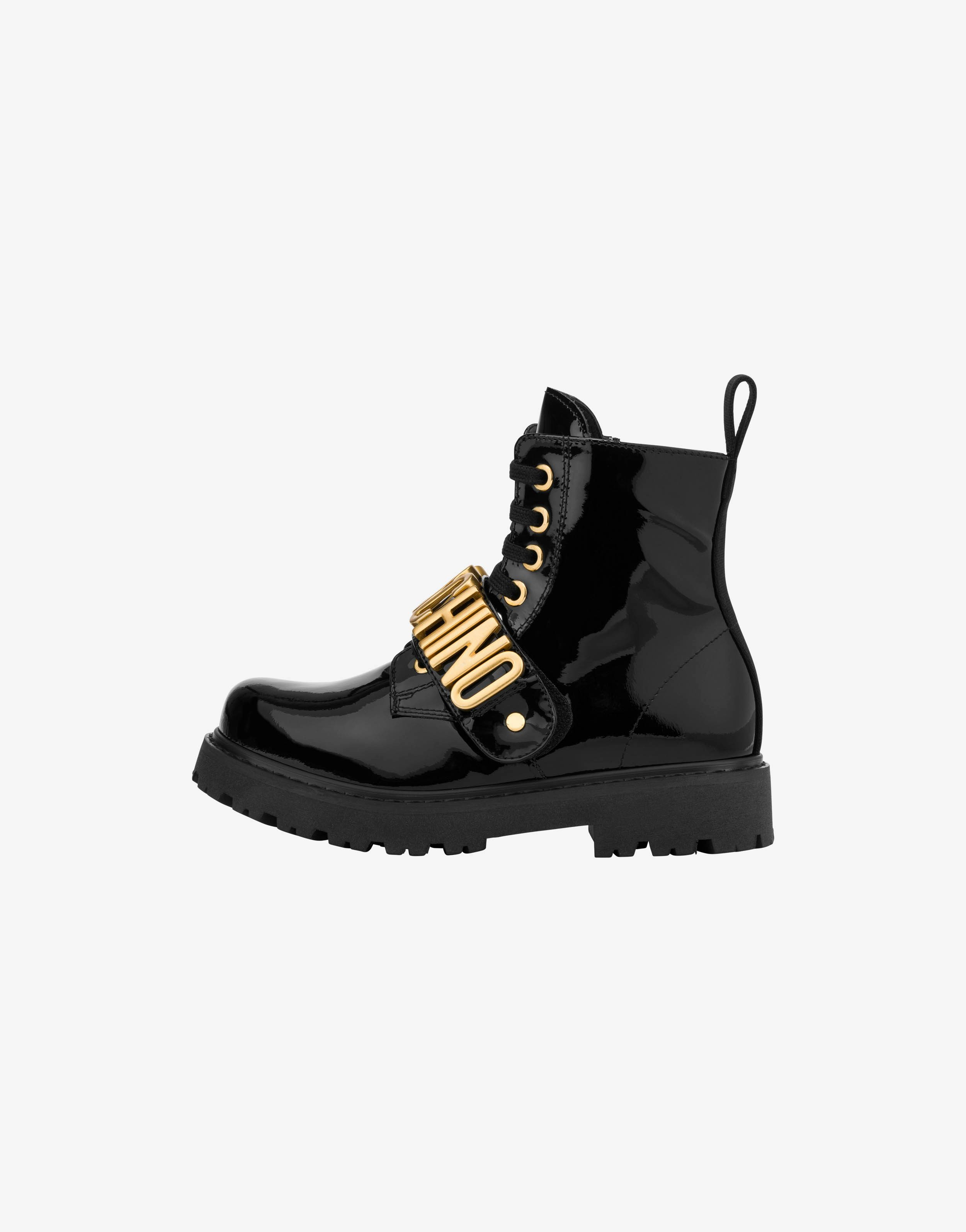 Lettering Logo Patent leather boots 0