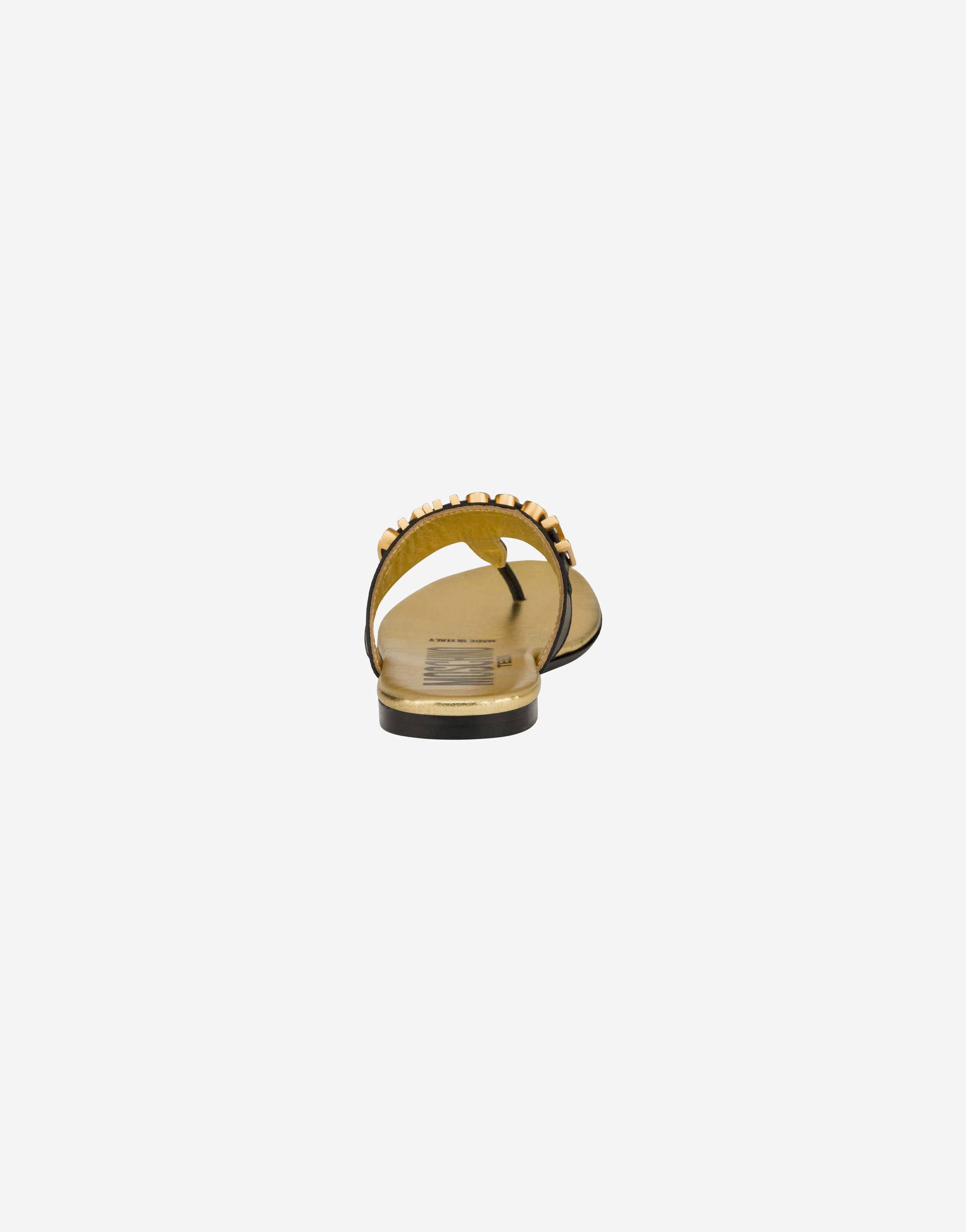 Sandales entredoigts en cuir de veau Gold Lettering Logo 1