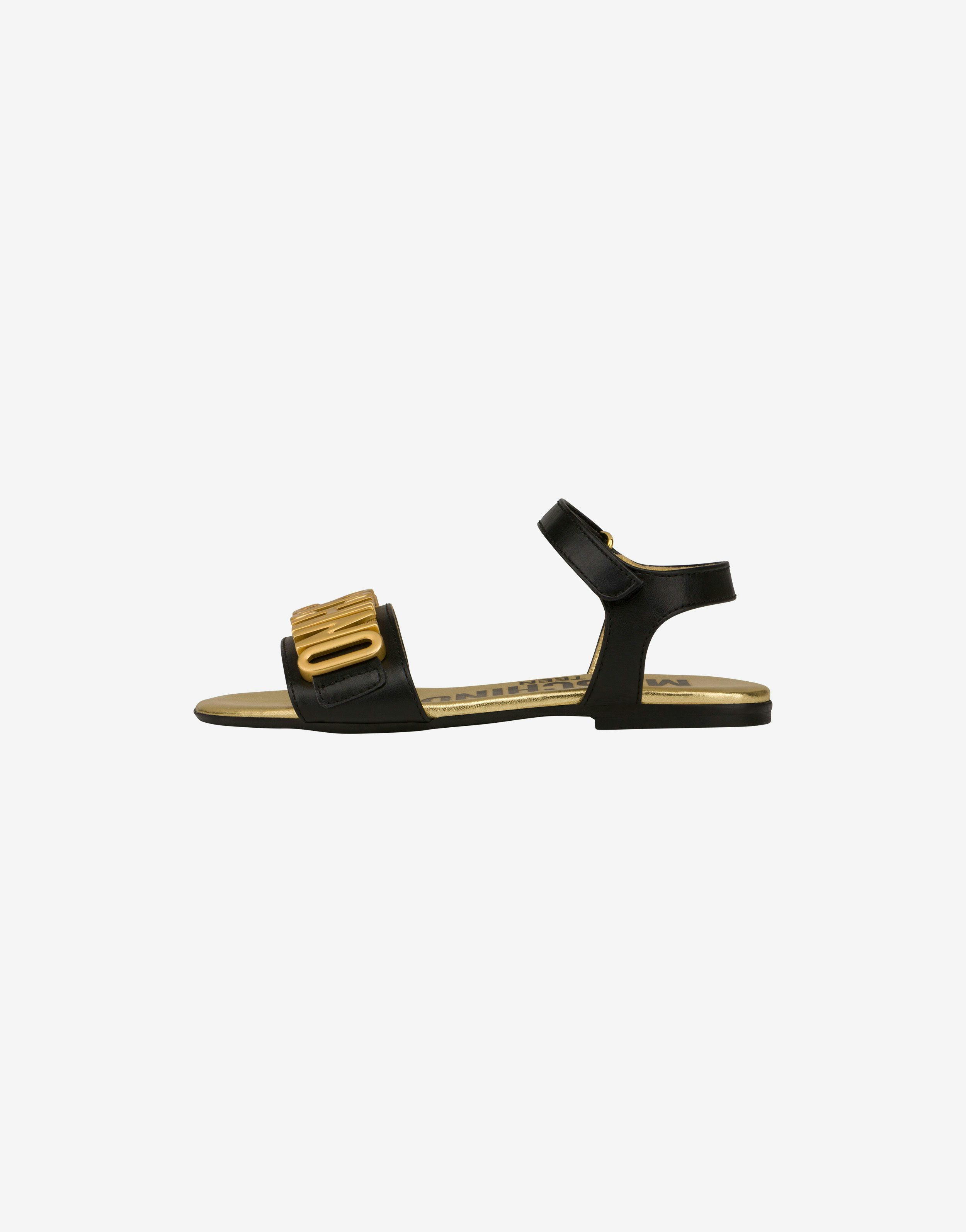 Sandales plates en cuir de veau Logo Lettering Gold 0