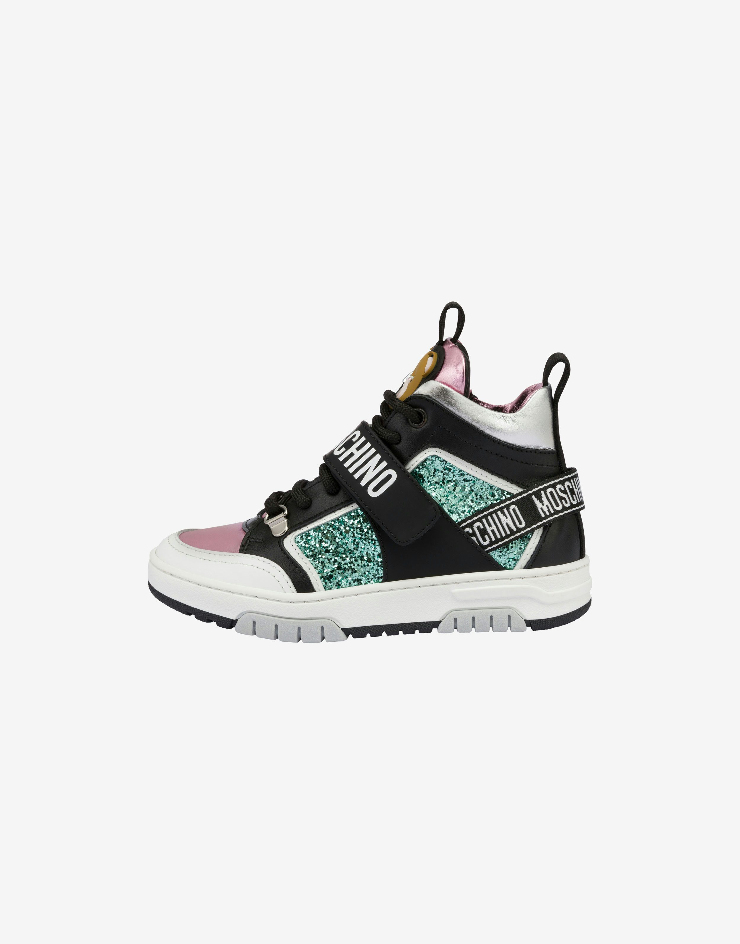 Teddy Patch calfskin and glitter high-top sneakers 0