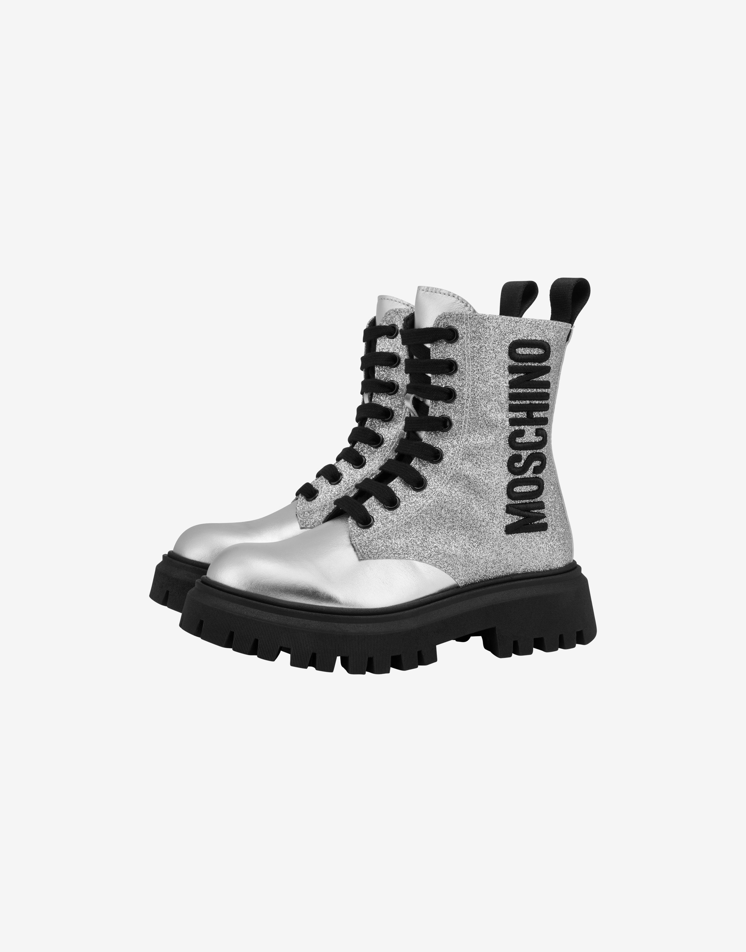 Combat boot mit glitter logo embroidery