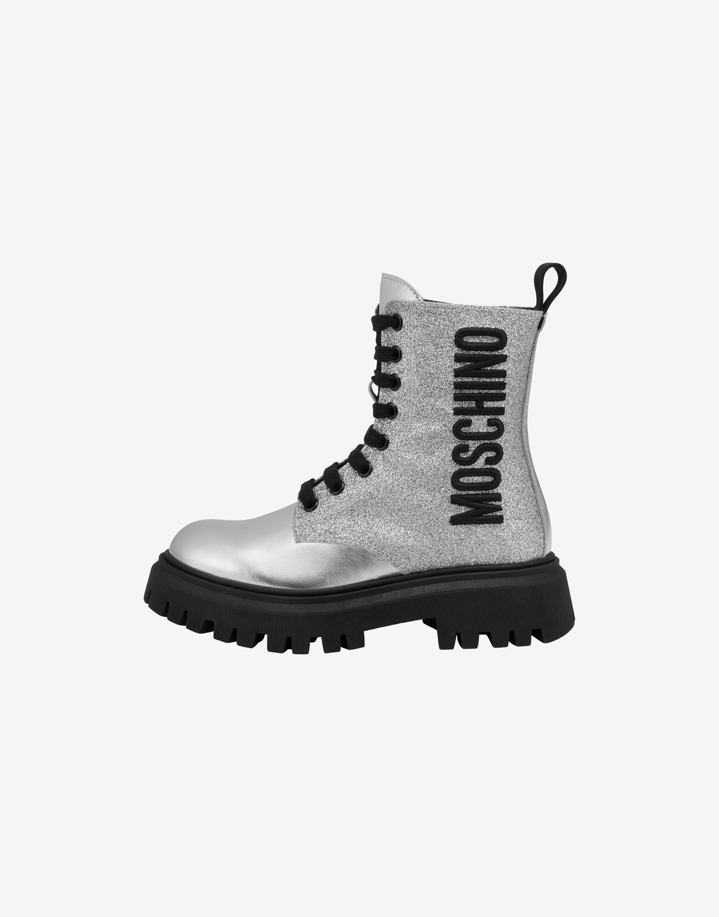 Logo Embroidery combat boots with glitter 0
