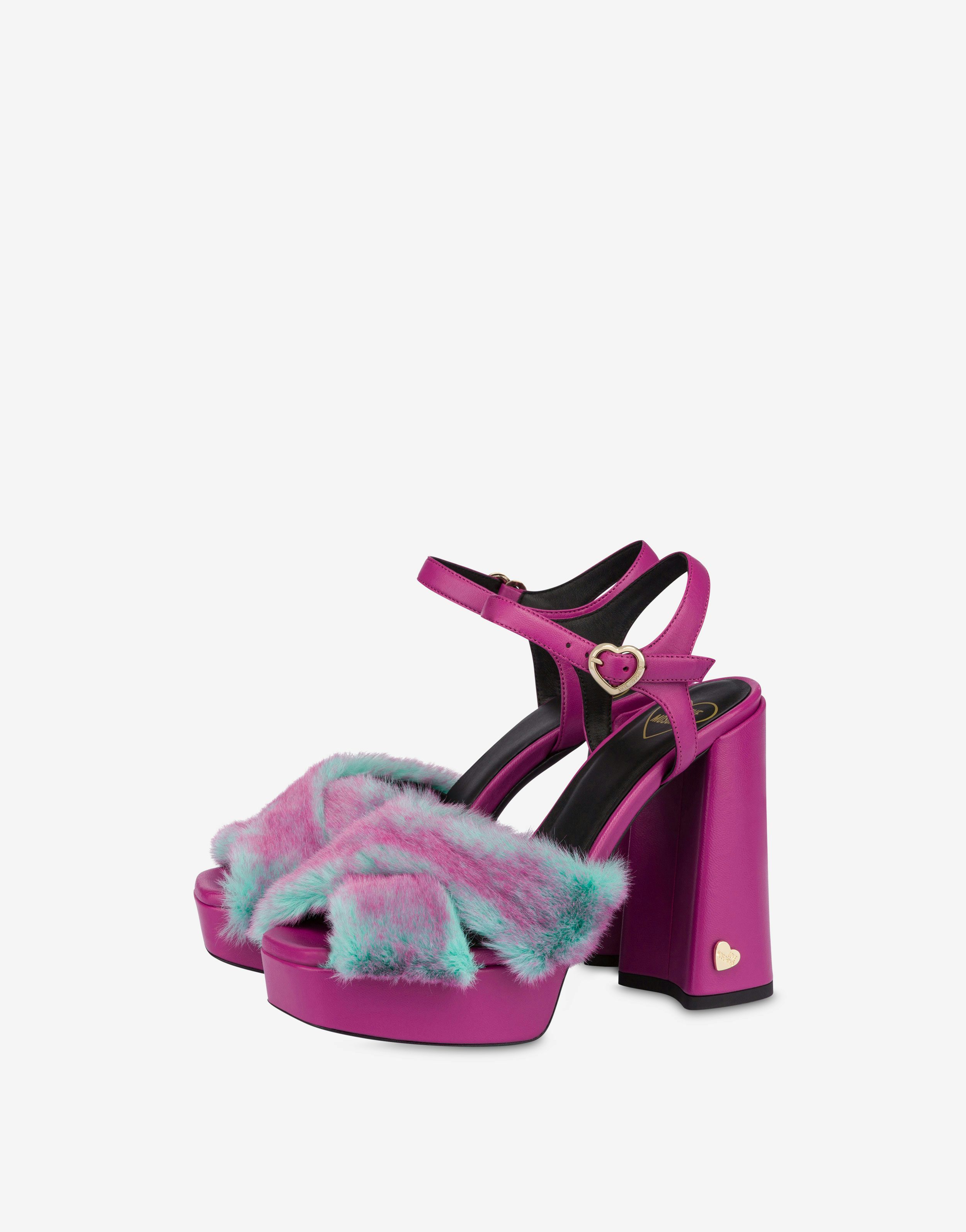 Hohe Sandaletten aus Nappaleder Bicolor Furry Effect