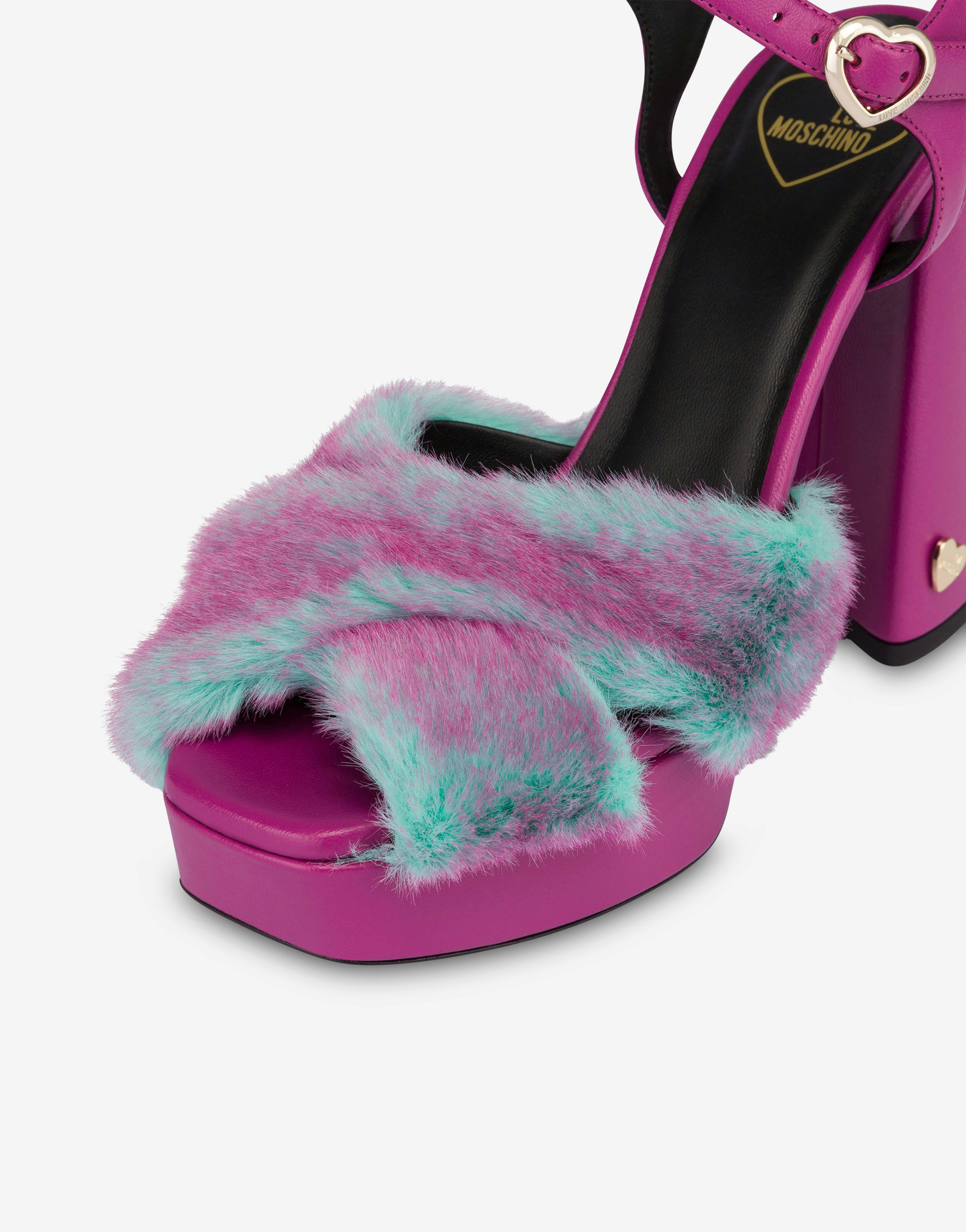 Hohe Sandaletten aus Nappaleder Bicolor Furry Effect 2