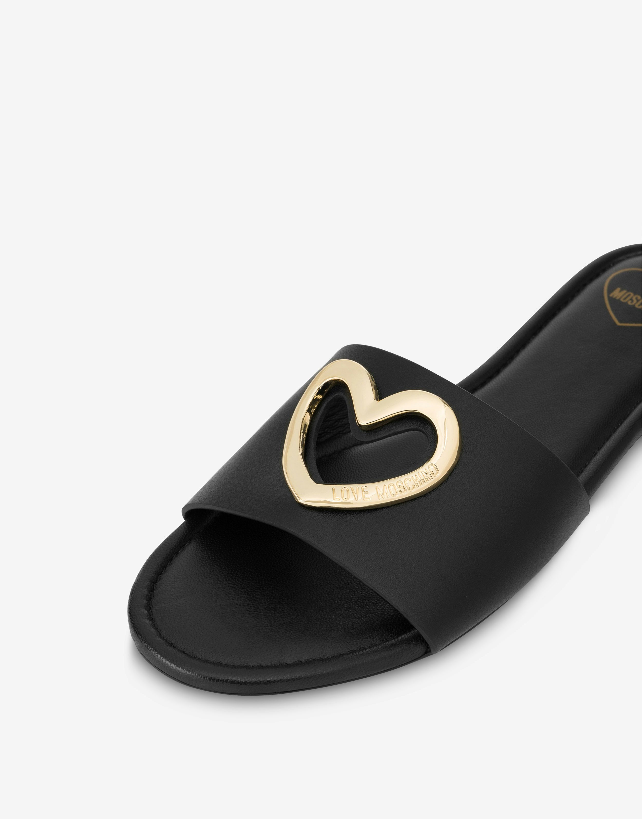 Heart Cut-out calfskin flat sandals 2