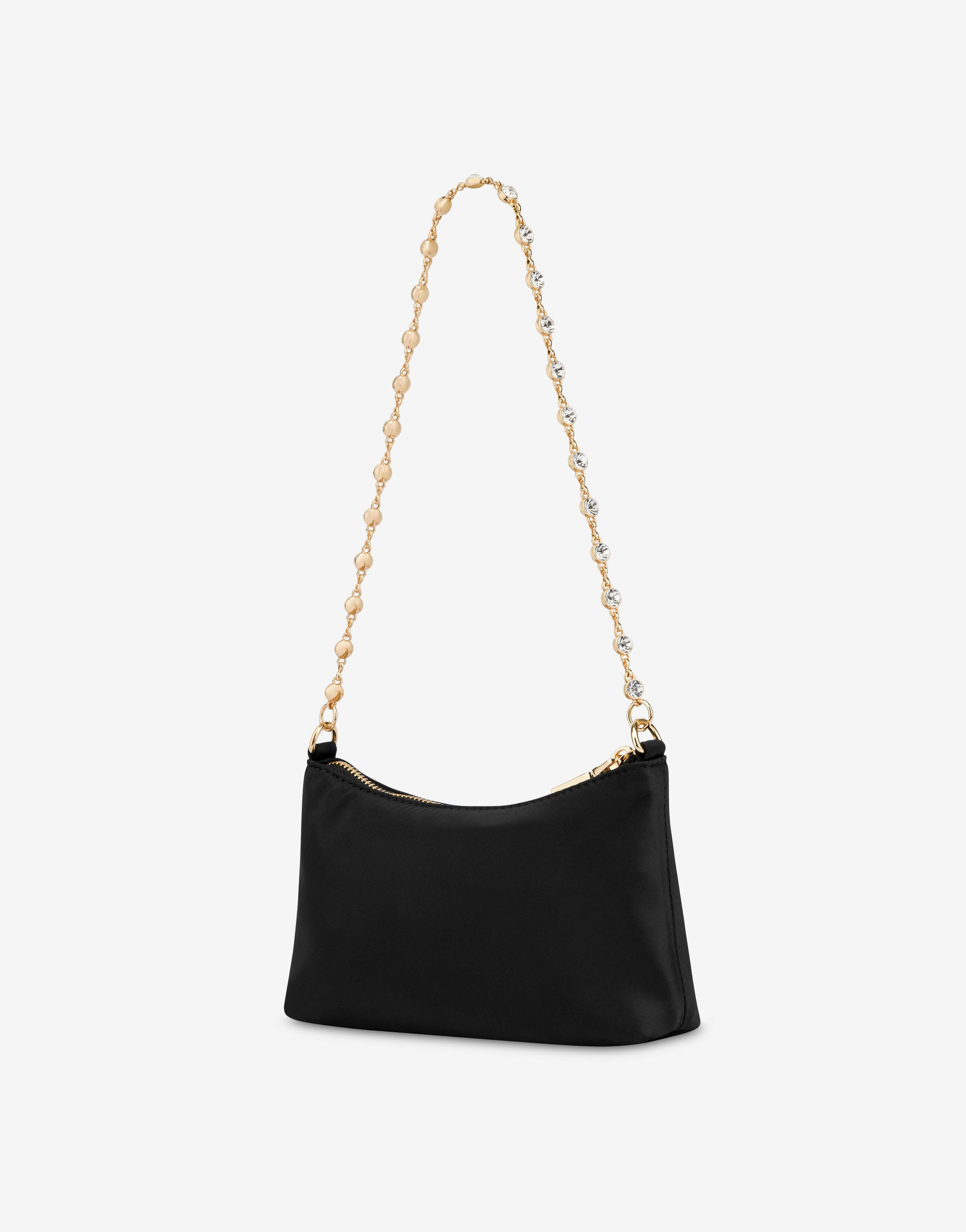 Satin shoulder bag with jewel chain 0