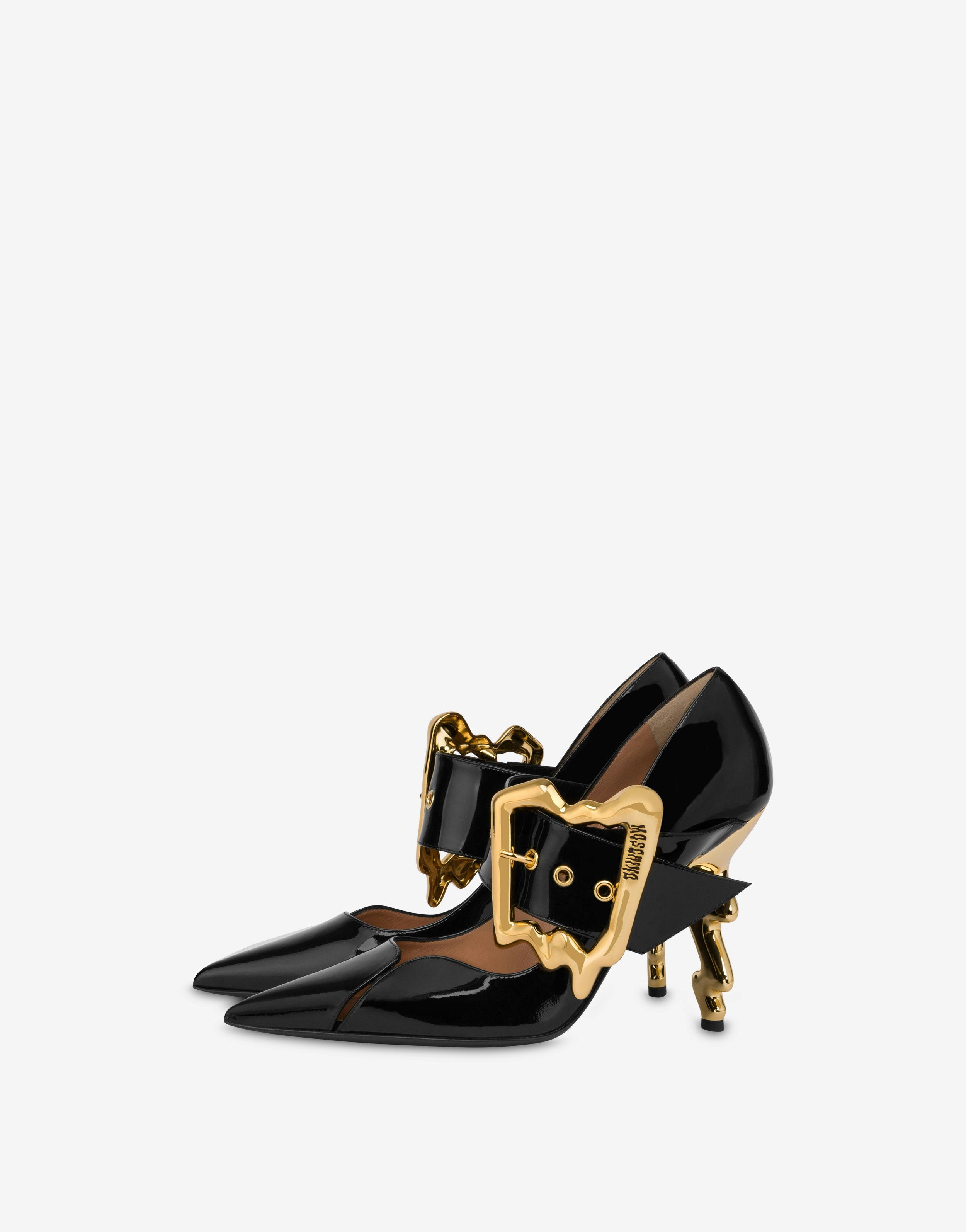 Morphed Buckle patent leather pumps