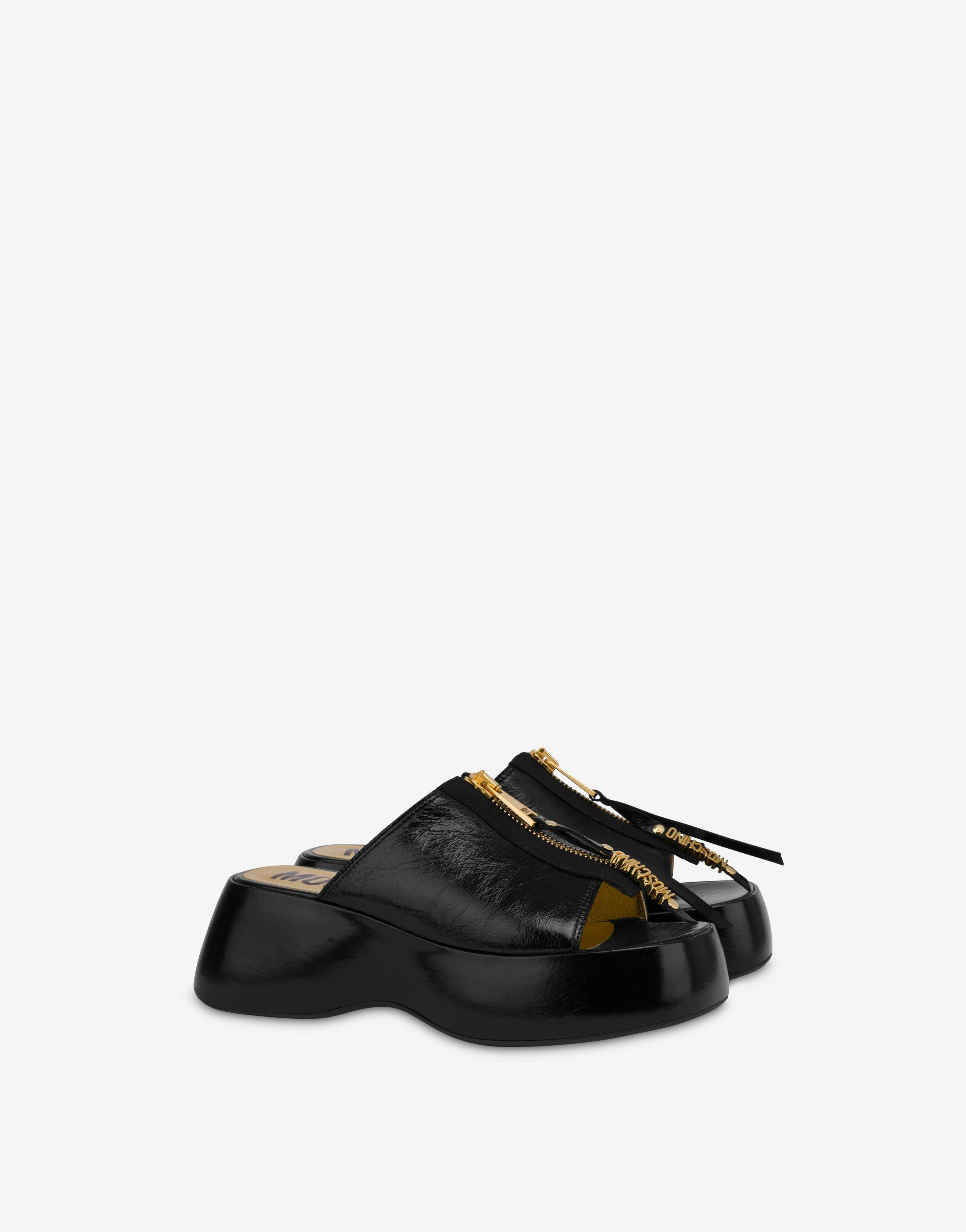 Shiny calfskin platform sandals