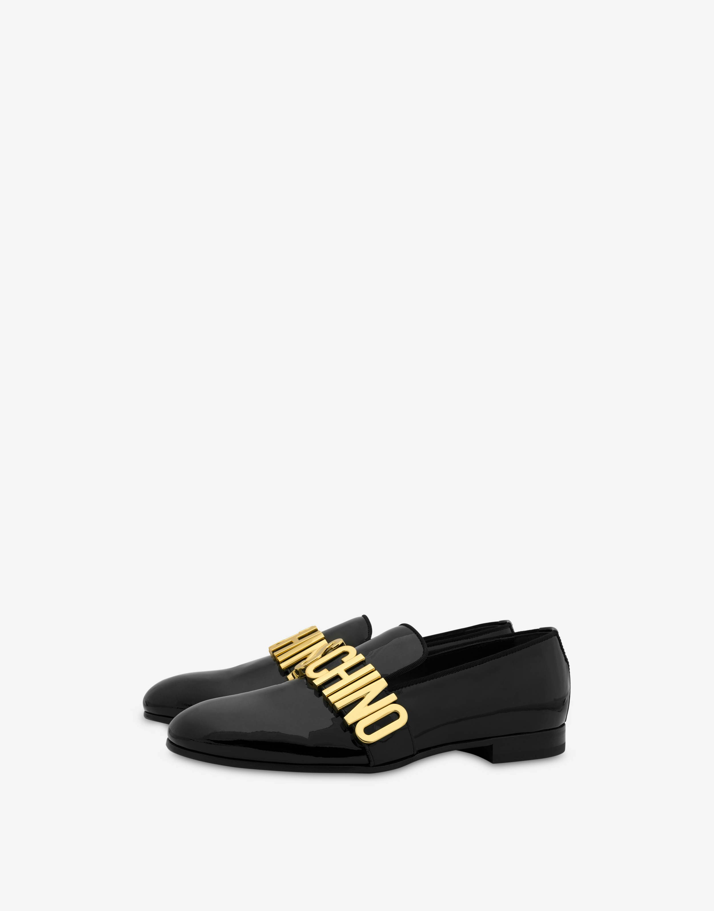 Metal Lettering patent leather loafers