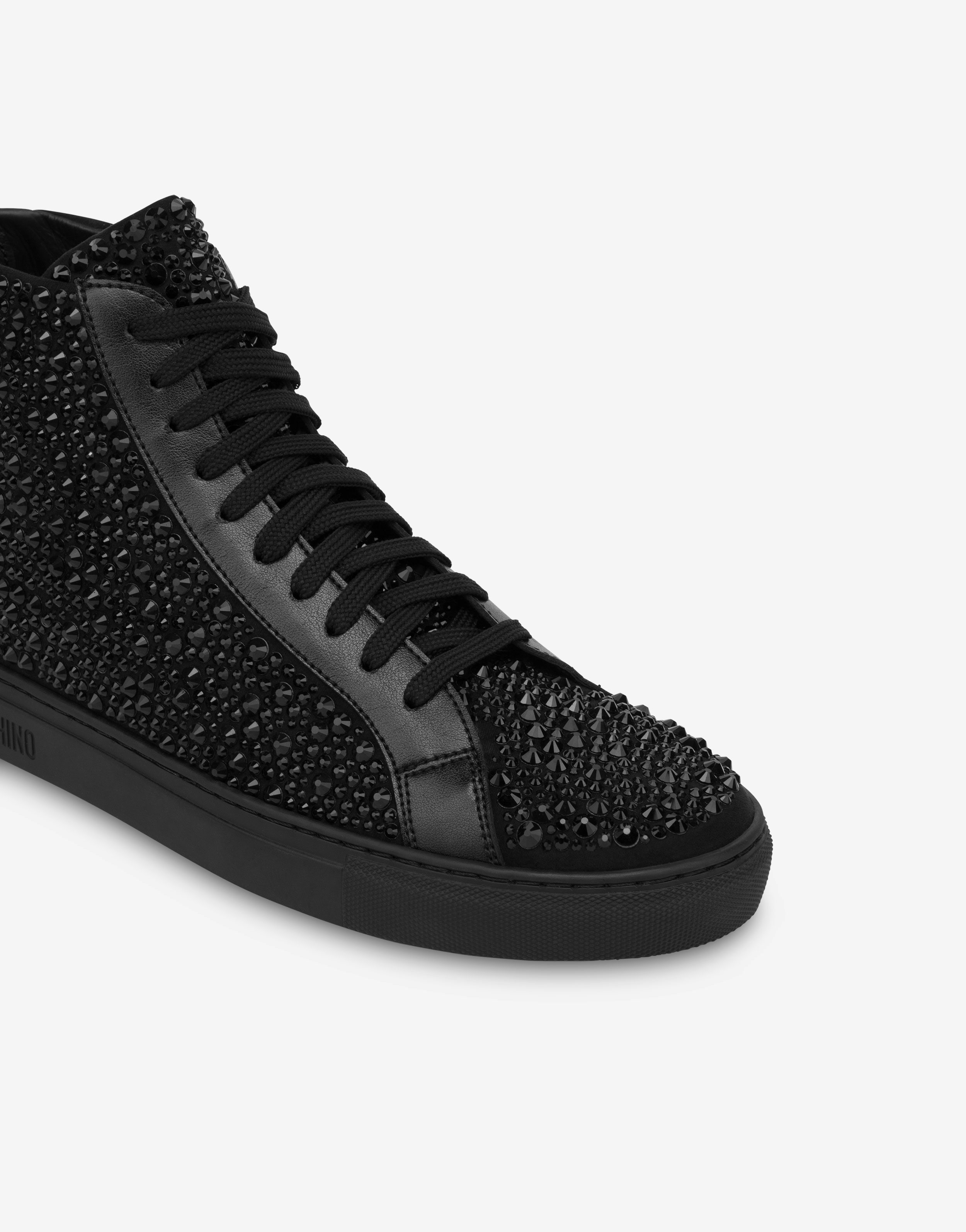 Calfskin high-top sneakers with rhinestones | Shop Online