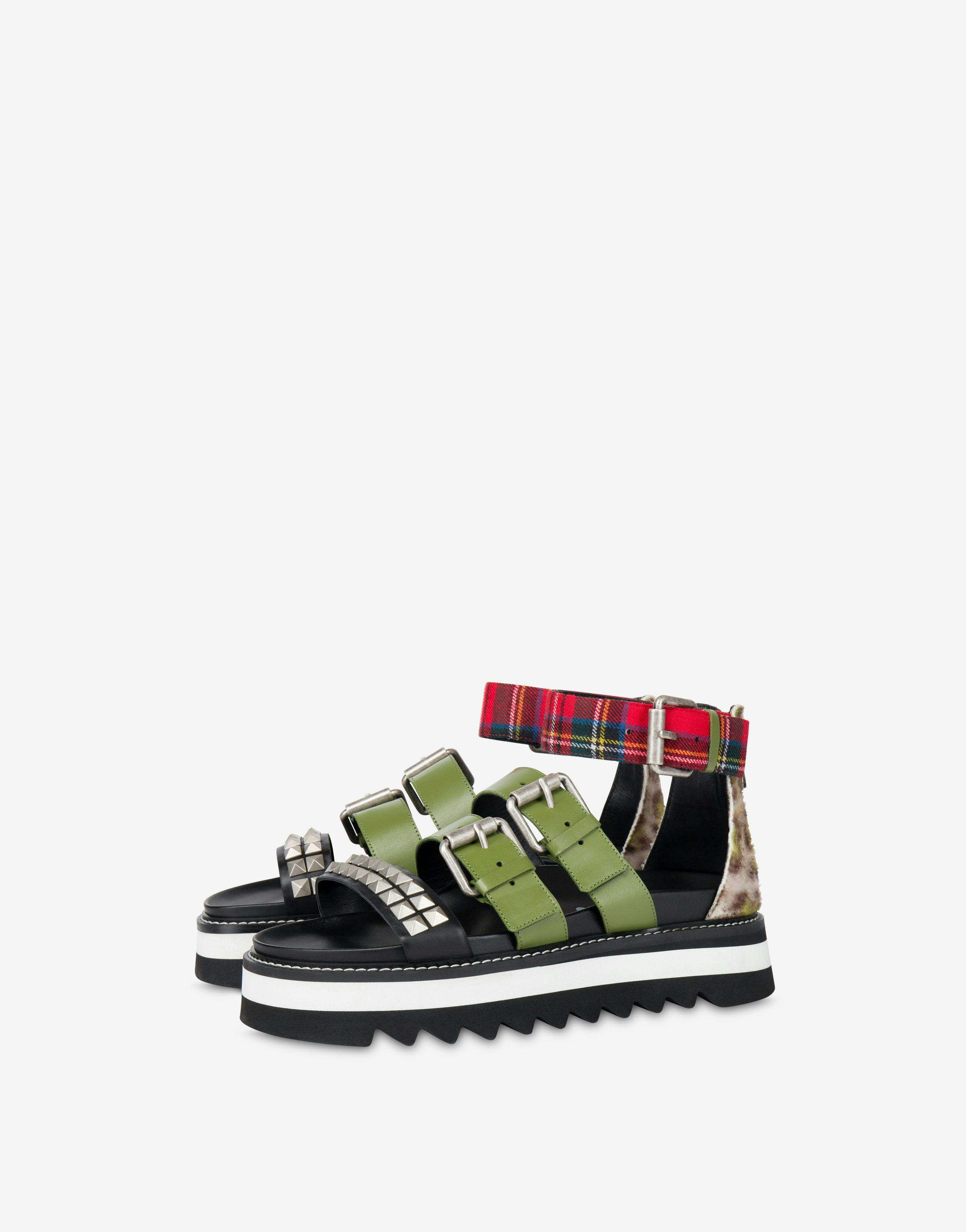 Military Patchwork multi-strap sandals