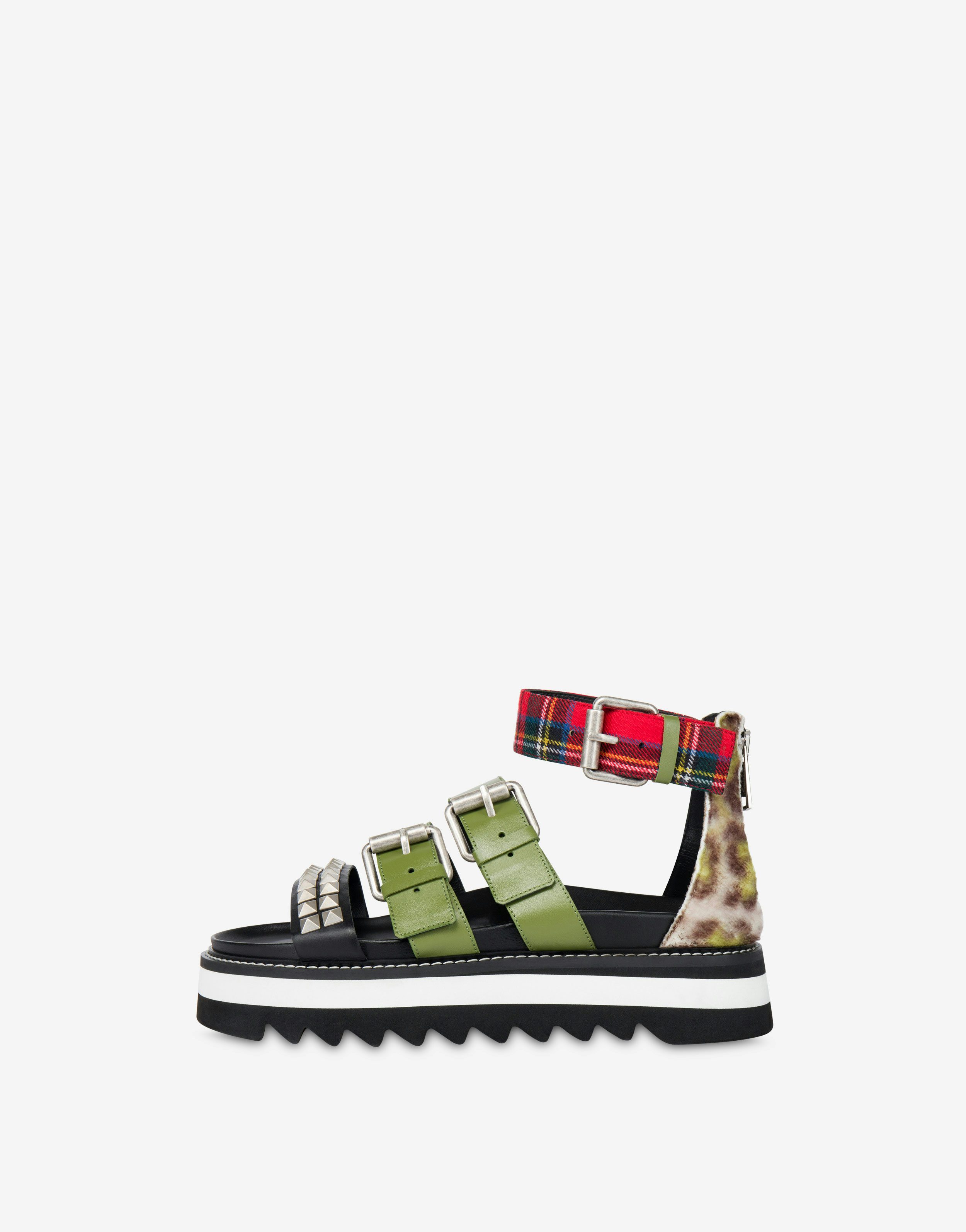 Military Patchwork multi-strap sandals 0